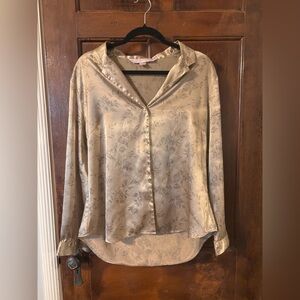 gold satin y2k Victoria’s Secret blouse floral button up